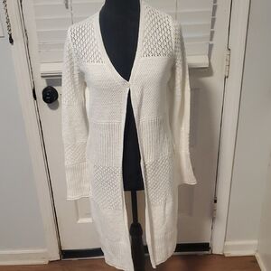 Hem & Thread White Open-Front Long Length Cardigan